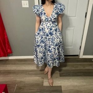 Smocked Bodice Poplin Midi Dress